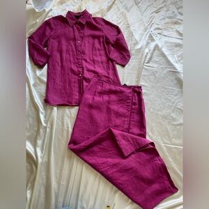 Vintage y2k 90s Parisian Purple 100% Linen Blouse & Skirt Set Minimalist Size 4
